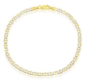 Sterling Silver Gold Plated 3.5Mm Diamond Cut Marine Link Anklet Bracelet 9"