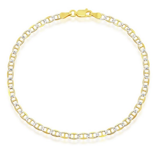 Q .jpg Sterling Silver Gold Plated 3.5Mm Diamond Cut Marine Link Anklet Bracelet 9"