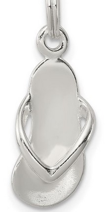 Sterling Silver rhodium plated flip flop charm on 1.2mm diamond cut cable chain 18" long