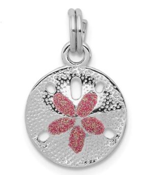 Sterling Silver rhodium plated spakled enamel sanddollar charm