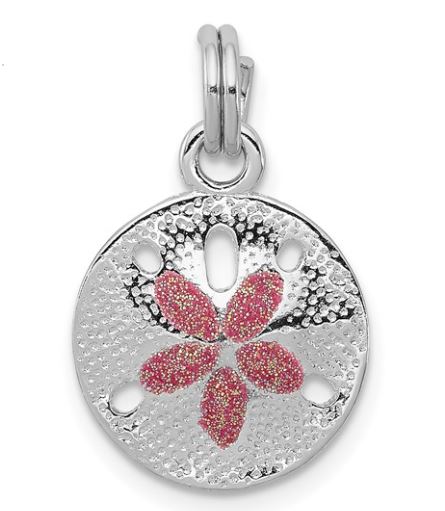 Sterling Silver rhodium plated spakled enamel sanddollar charm
