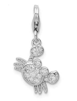 Sterling Silver cz crab charm rhod plated