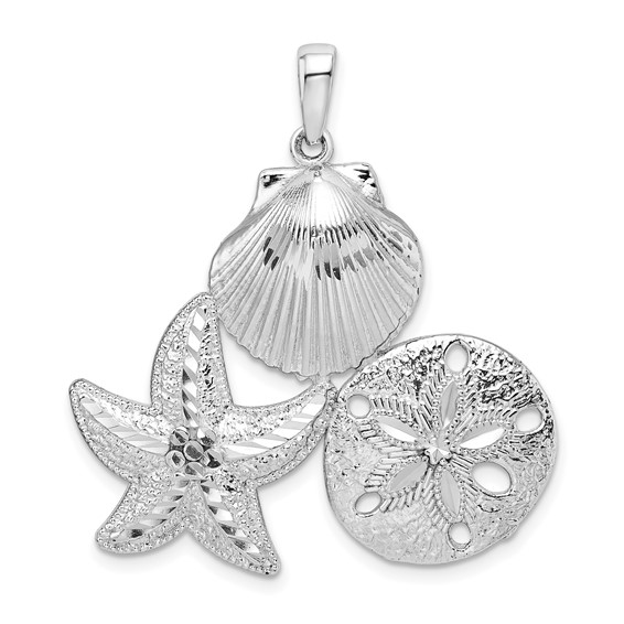 Sterling Silver rhodium plated nautical tripple pendant on 1.5mm diamond cut cable chain 18"