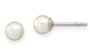 Sterling Silver rhodium plated 4-5mm white freshwater pearl stud earring