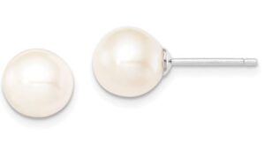 Sterling Silver rhodium plated 8-9mm white freshwater pearl stud earring