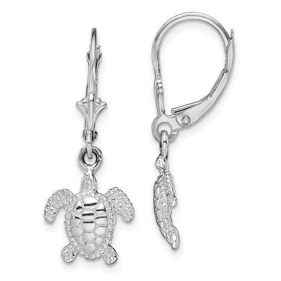 Sterling Silver rhodium plated mini sea turtle dangle earring on lever backs