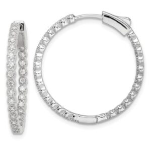 Sterling Silver inside out cz hocking hoop earrings