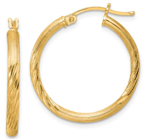 QEGP Sterling Silver gold plated satin and diamond cut twisted hoop earring