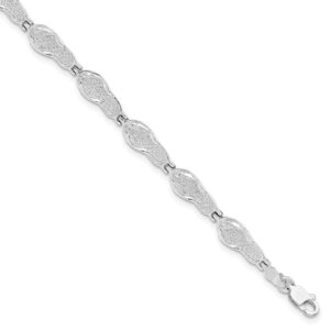 Sterling Silver rhodium plated flip flip bracelet with claw catch closure 7.25"