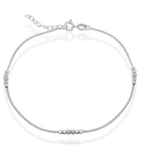 Sterling Silver shiny and diamond cut beaded ankle bracelet