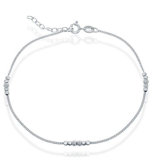 Sterling Silver shiny and diamond cut beaded ankle bracelet