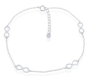 Sterling Silver rhodium plated infinity ankle bracelet 9" with 1" extention
