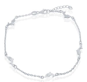 Sterling Silver rhodium plated dolphin ankle bracelet 9+1"