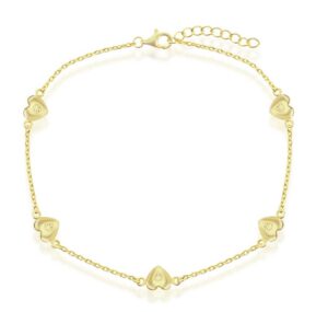 Sterling Silver gold plated heart station ankle bracelet 9"+1"