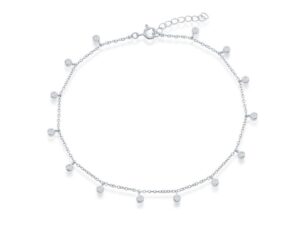 Sterling Silver bezel set cz dangle charm anklet