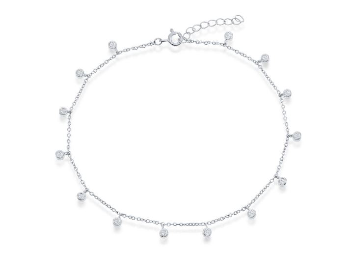 R .jpg Sterling Silver bezel set cz dangle charm anklet