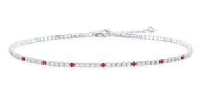 Sterling Silver rhodium plated cubic zirconia tennis ankle bracelet 9"+1"