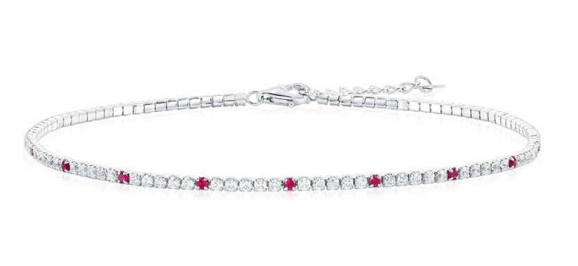 Sterling Silver rhodium plated cubic zirconia tennis ankle bracelet 9"+1"