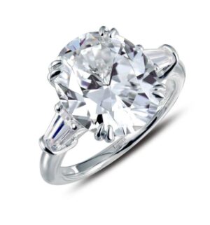 S.S. platinum bonded with lab grown lassire simulated diamond oval ring tw 5.75cts size 8