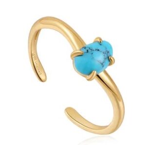 Sterling Silver gold plated turquoise wave adjustable ring