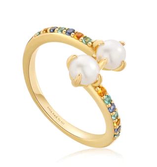 R G .jpg Sterling Silver multi color cz and pearl wrap adjustable ring