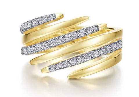 RCLT .jpg Sterling Silver gold plated multi row Lafonn signature Lassire simulate diamond ring tw 0.48cts, size 8