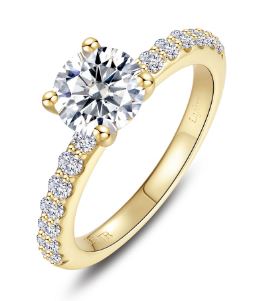 Sterling Silver gold plated lassire simulate round diamond engagement ring tw 1.70cts size 7