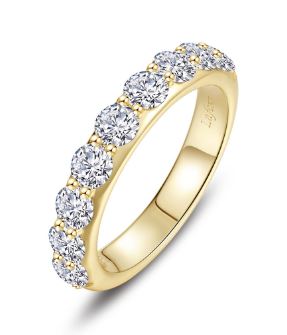 Sterling Silver gold plated lassire simulate diamond shared prong wedding band tw 1.53cts size 7