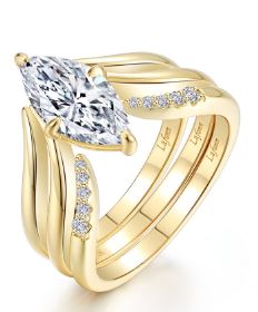 Sterling Silver gold plated lassire simulate diamond maruqis shape bridal set tw 1.71cts size 7