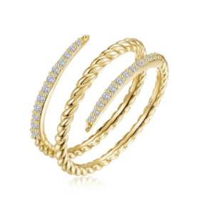 Sterling Silver Gold Plated Lassire Simluated Diamond Spike Cable Spiral Ring