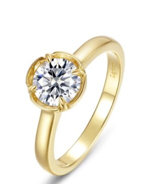 Sterling Silver gold plated Lassire Simlulate diamond blossom solitaire ring size 8 tw 1.03cts