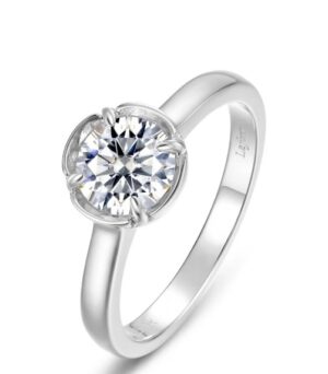 Sterling Silver platinum bonded lassire simulate diamond blossom solitaire ring tw 1.03cts size 7
