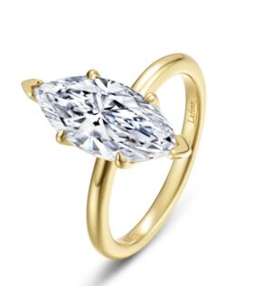 Sterling Silver gold plated Lassire Simulated marquis diamond solitaire ring size 7 tw 3.00cts