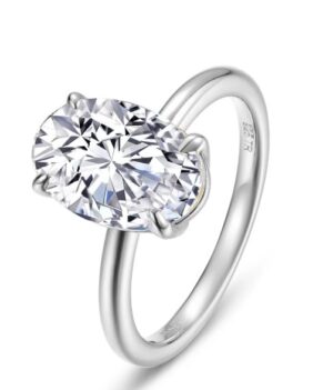 Sterling Silver Platinum Bonded Lassire Simulate Oval Poise Solitaire Ring, Tw 2.99Cts size 7