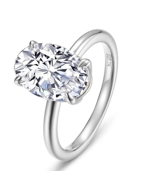 Sterling Silver Platinum Bonded Lassire Simulate Oval Poise Solitaire Ring, Tw 2.99Cts size 7