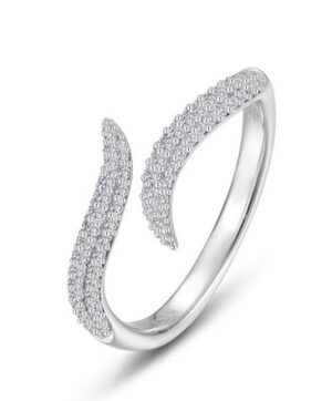 Sterling Silver Rhodium Plated Lassire Simulated Diamond Bypass wrap ring tw 0.92cts