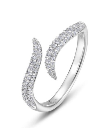 Sterling Silver Rhodium Plated Lassire Simulated Diamond Bypass wrap ring tw 0.92cts