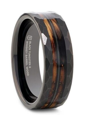 RIFF Black Tungsten made with Charred Genuine Whiskey Barrels Used By Jack Daniel's® Distillery and Guitar String ring - 8mm size 11