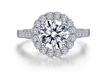 Sterling Silver platinum bonded Lassire simulated halo ring tw 2.68cts size 7