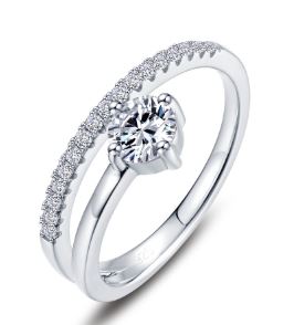 Sterling Silver platinum bonded lassire simulated starstruck crossover ring tw 0.43cts size 7
