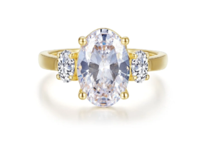 Sterling Silver gold plated Lafonn signature Lassire simluated 3 stone diamond ring tw 3.41cts size 7