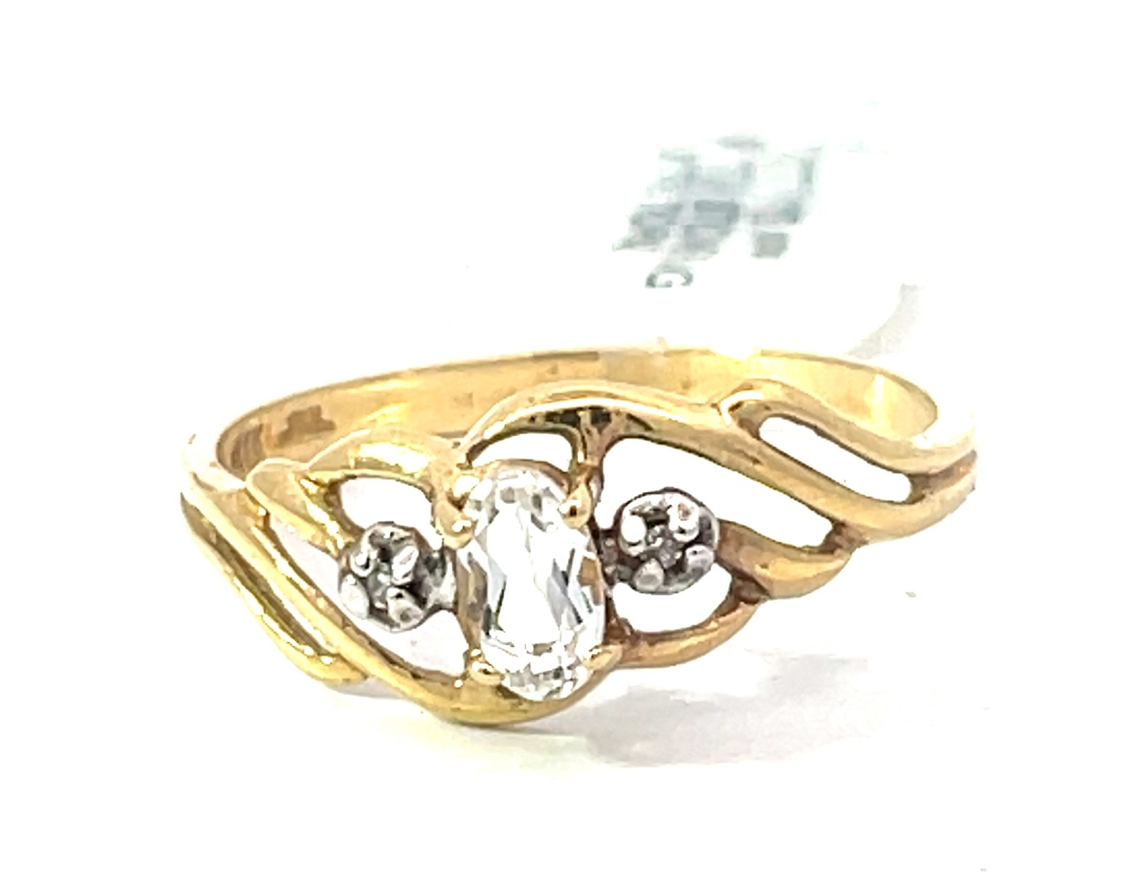R 14KT Y/G APRIL BIRTH STONE RING, WHITE TOPAZ