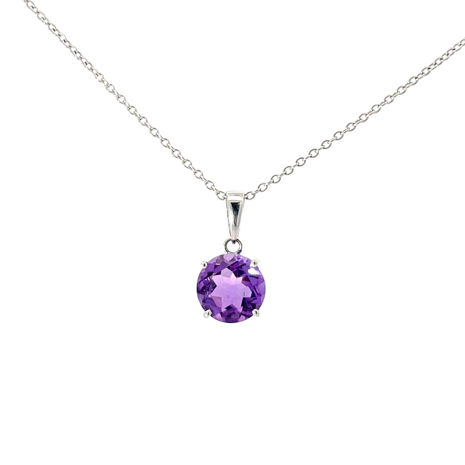 RDmmP W A 14 KT W/G AMETHYST PENDANT .50 Round 8 mm Amethyst 1.67 ct