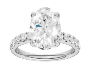 14kt white gold IGI Certified Lab Grown oval diamond engagement ring C tw 308cts VS, F, tw 3.58cts VS, E/F