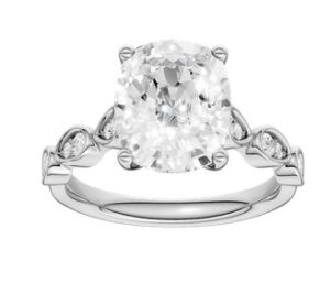 14kt white gold IGI certified Lab Grown cushion C 3.06cts VS, F trellis underbezel engagement ring tw 3.23cts VS, E/F color