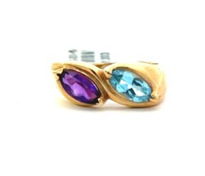 14KT Y/G AMETHYST AND BL.TOPAZ RING 8X4 NAVET AMETHYST 8X4 NAVET BL. TOPAZ
