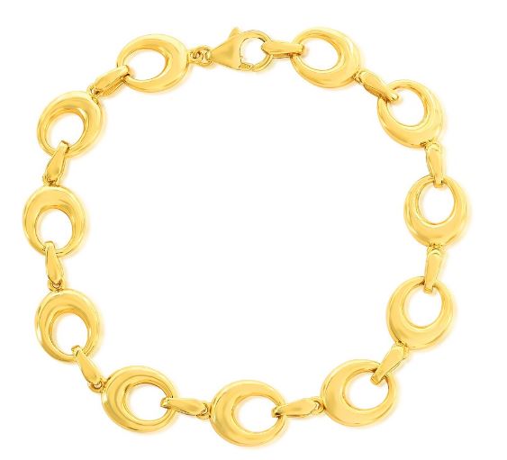 Sterling Silver polished oval link bracelet 7.25" gold plated with claw catch closure
