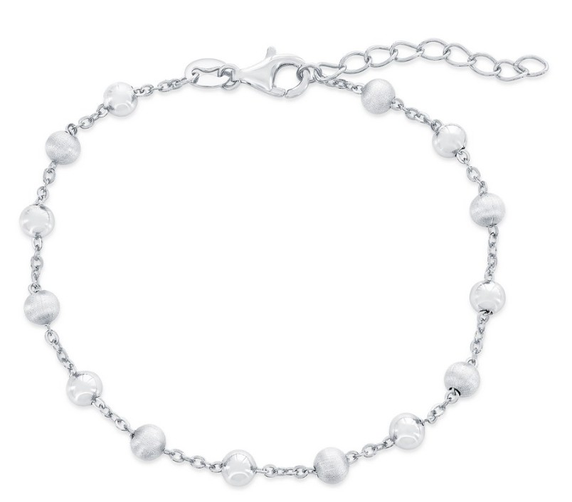 S .jpg Sterling Silver rhodium plated alternating brushed and polished bead bracelet 6+1"