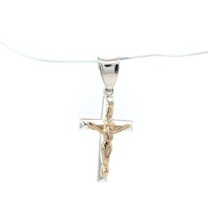 Sterling Silver and 14kt yellow gold crucifix knife edge cross charm