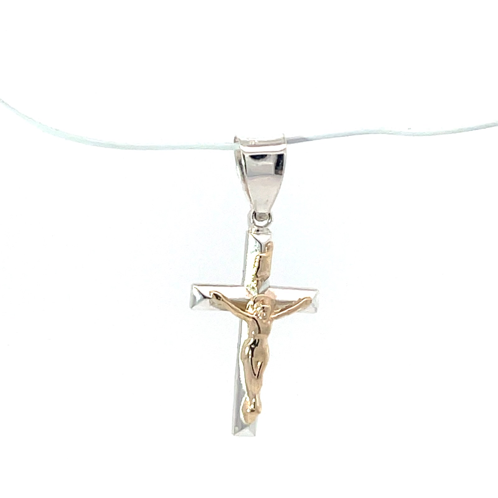 SCR .jpg Sterling Silver and 14kt yellow gold crucifix knife edge cross charm